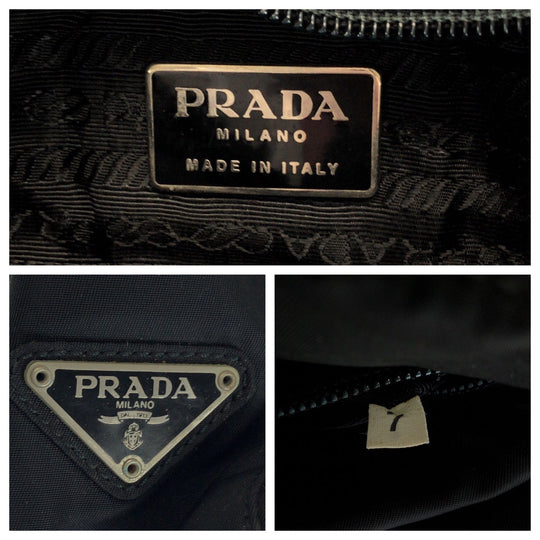 PRADA Tote Bag B7404 Nylon Black SilverMetal ChainTote Bag Shoulder Bag Test Triangle With logo Plastic Chain Women Used Authentic