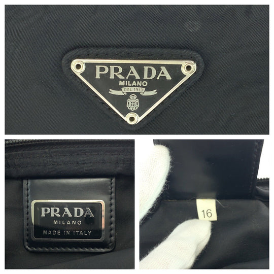 PRADA Shoulder Bag Nylon Black SilverMetal Shoulder Bag Sacoche Test Triangle With logo mens Used Authentic
