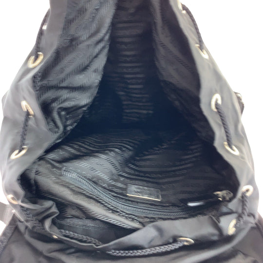PRADA Backpack Nylon Black SilverMetal Backpack Backpack Test Triangle With logo mens Used Authentic
