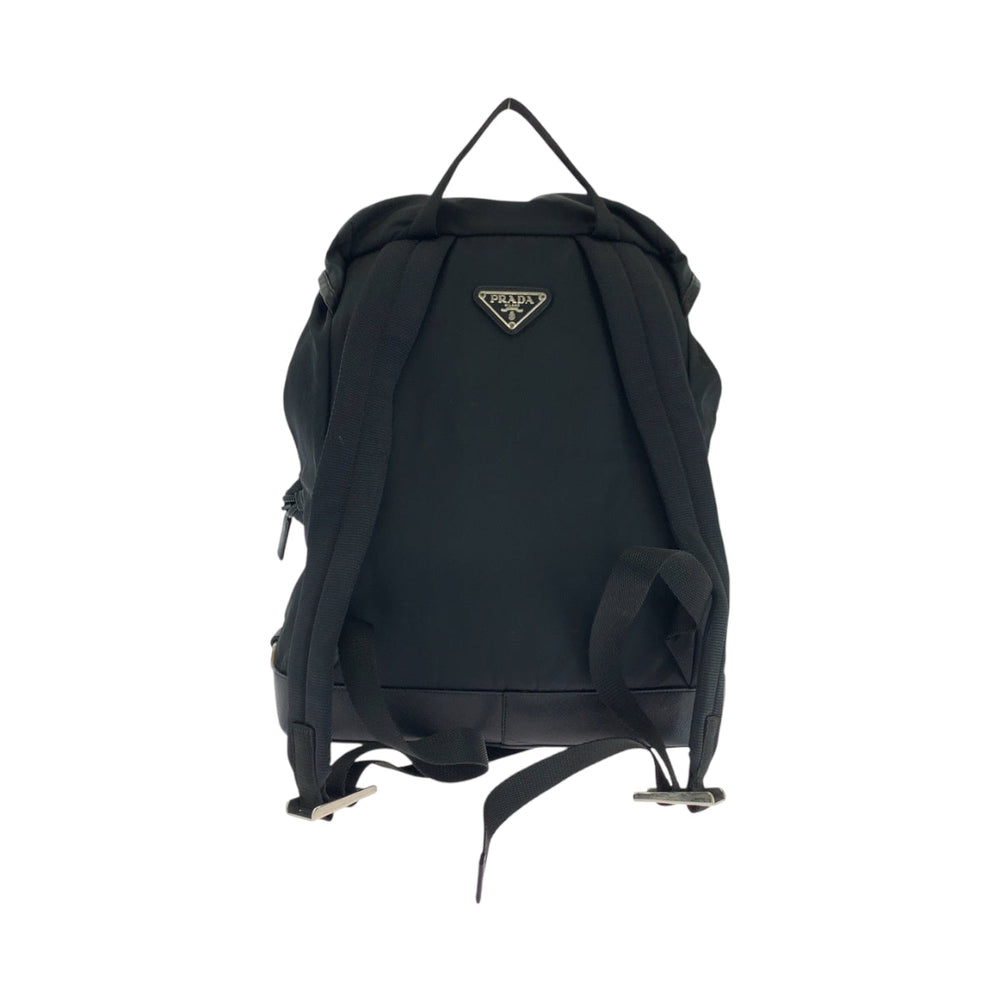 PRADA Backpack Nylon Black SilverMetal Backpack Backpack Test Triangle With logo mens Used Authentic