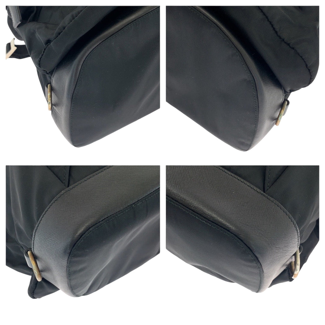 PRADA Backpack Nylon Black SilverMetal Backpack Backpack Test Triangle With logo mens Used Authentic