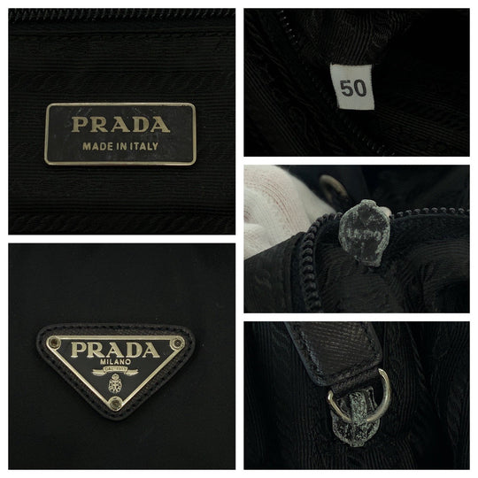 PRADA Backpack Nylon Black SilverMetal Backpack Backpack Test Triangle With logo mens Used Authentic