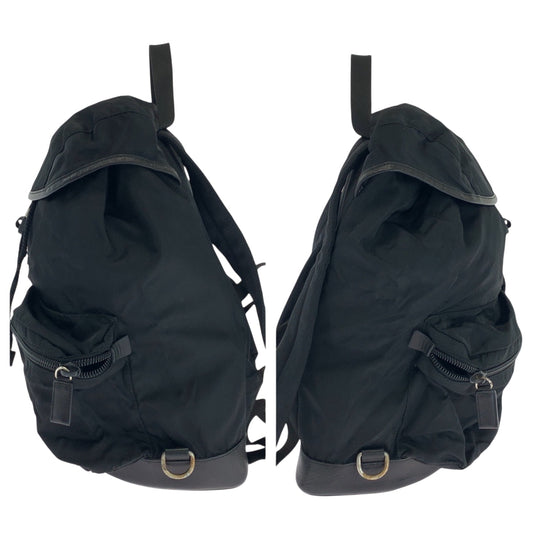 PRADA Backpack Nylon Black SilverMetal Backpack Backpack Test Triangle With logo mens Used Authentic