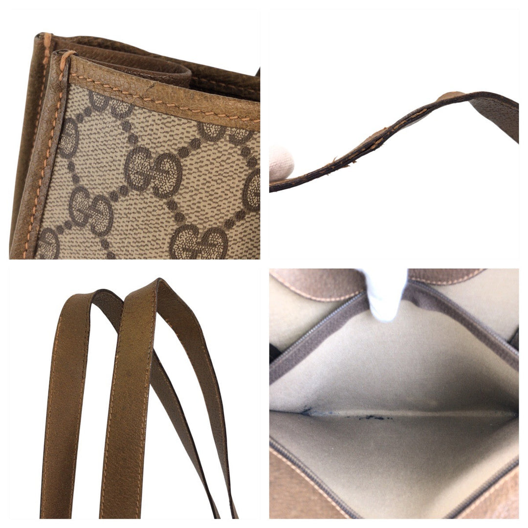 GUCCI Tote Bag 92 02 998 GG Supreme canvas, leather Beige Gold Metal Tote Bag Shoulder Bag Old Gucci Women(Unisex) Used Authentic