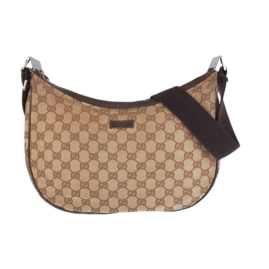 GUCCI Shoulder Bag 122790 GG canvas Beige Brown SilverMetal Shoulder Bag Sacoche Women Used Authentic