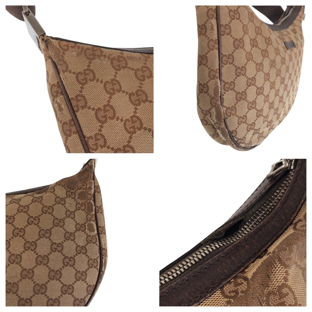 GUCCI Shoulder Bag 122790 GG canvas Beige Brown SilverMetal Shoulder Bag Sacoche Women Used Authentic