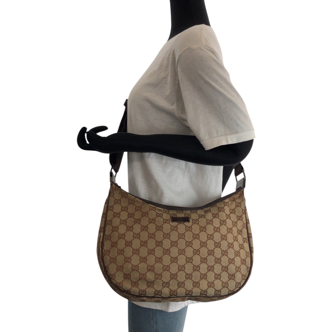 GUCCI Shoulder Bag 122790 GG canvas Beige Brown SilverMetal Shoulder Bag Sacoche Women Used Authentic