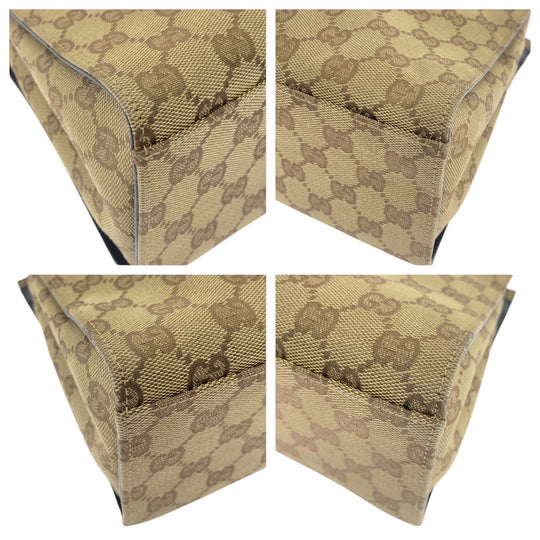 GUCCI Tote Bag 002 1016 GG canvas Beige Black SilverMetal Tote Bag handbag Bamboo Women Used Authentic