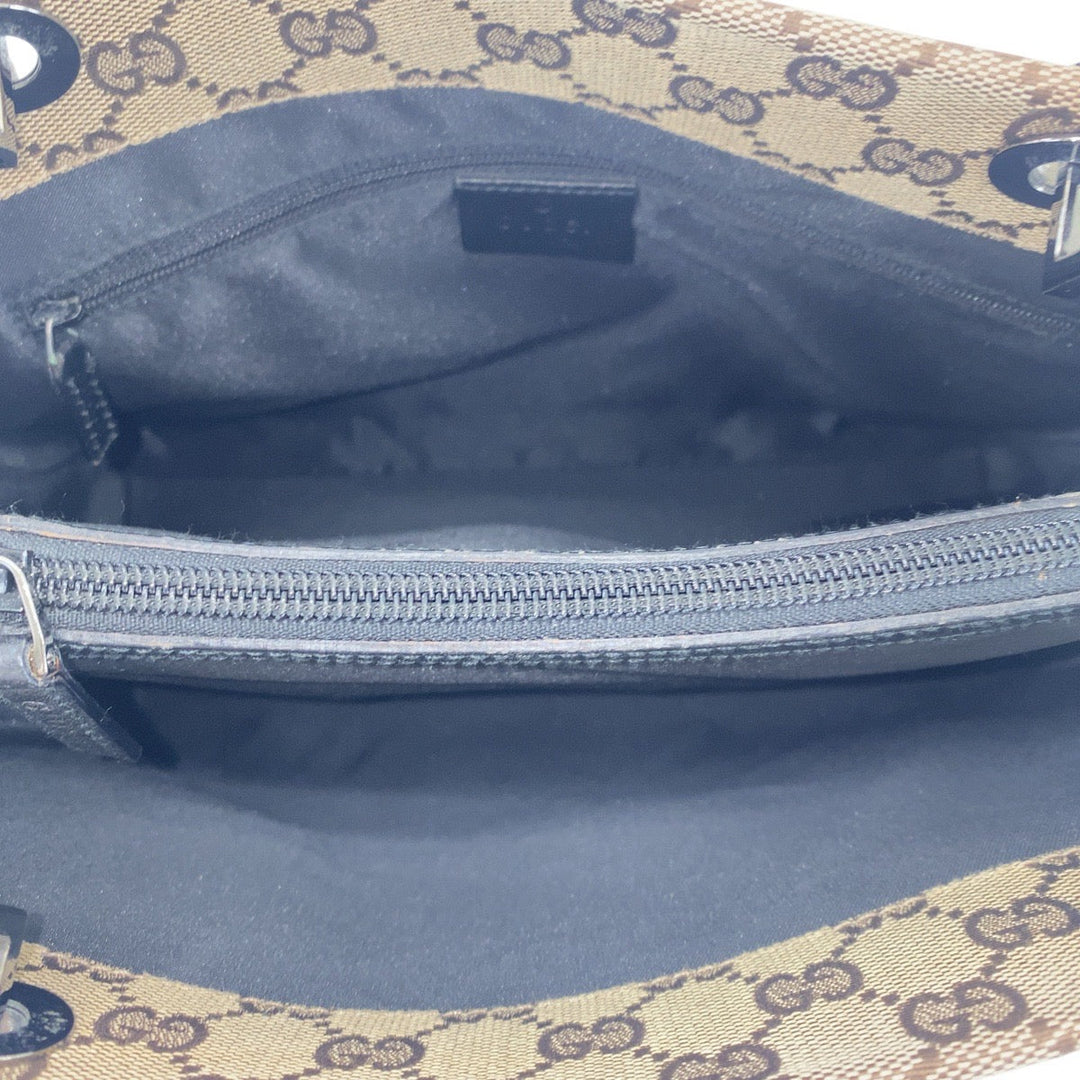 GUCCI Tote Bag 002 1016 GG canvas Beige Black SilverMetal Tote Bag handbag Bamboo Women Used Authentic