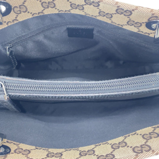 GUCCI Tote Bag 002 1016 GG canvas Beige Black SilverMetal Tote Bag handbag Bamboo Women Used Authentic