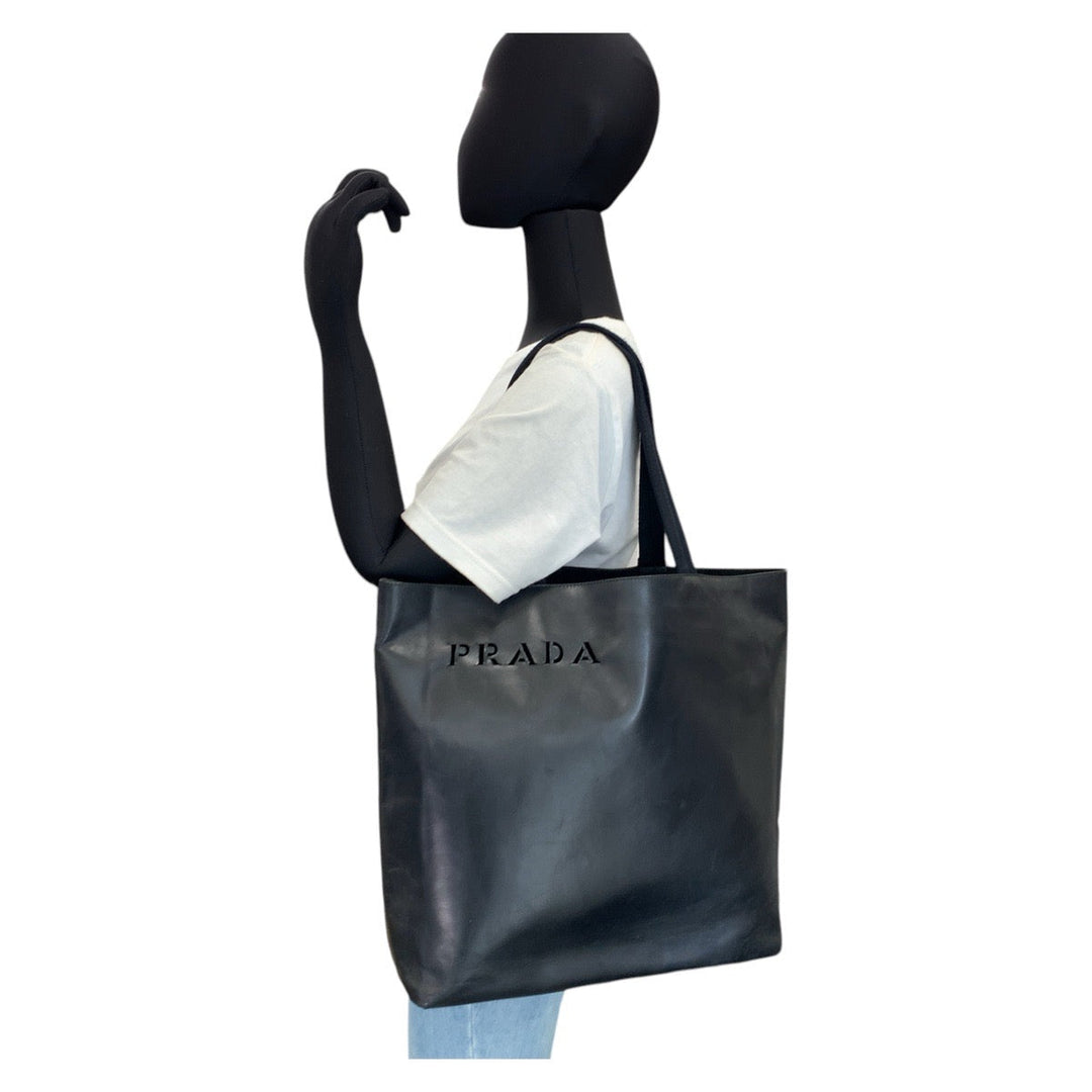 PRADA Tote Bag leather Black black Tote Bag Shoulder Bag Women Used Authentic