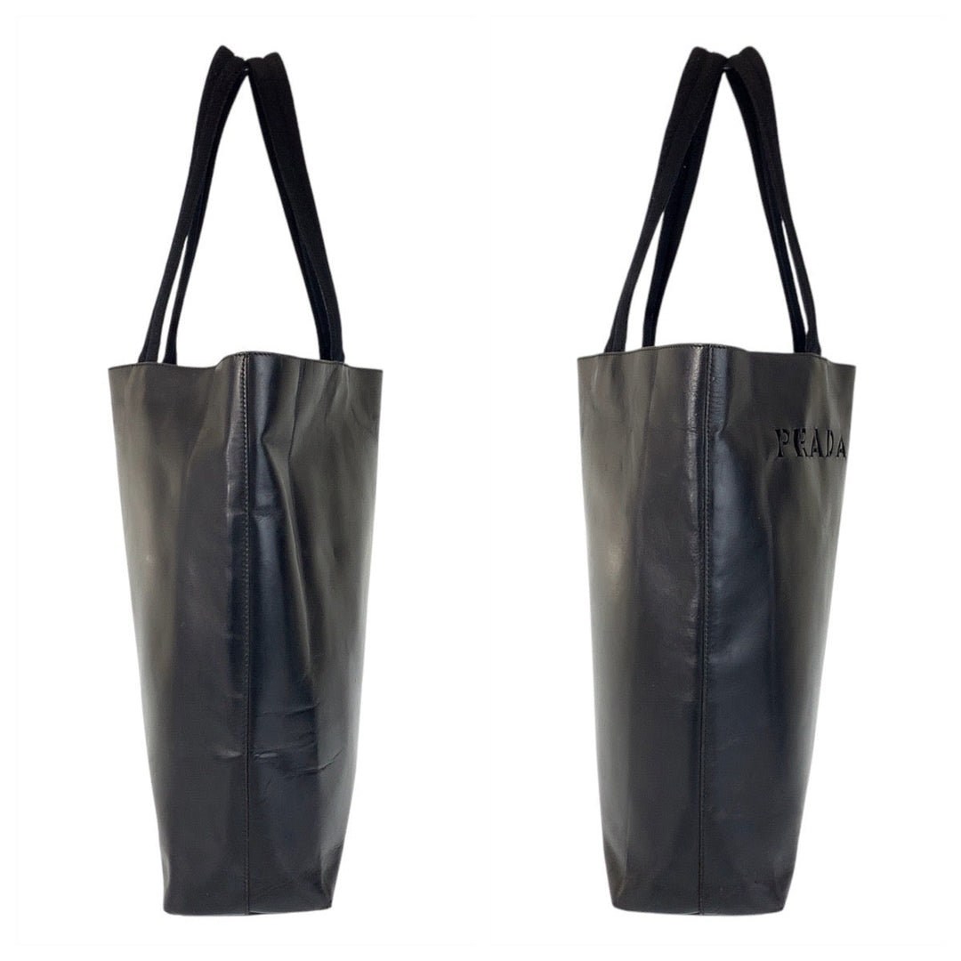 PRADA Tote Bag leather Black black Tote Bag Shoulder Bag Women Used Authentic