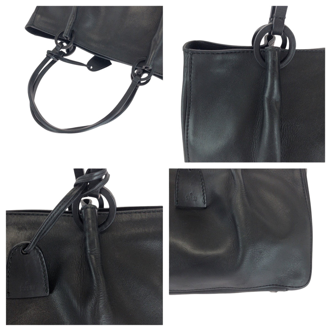 GUCCI Tote Bag 94898 leather Black GoldMetal Tote Bag handbag Women Used Authentic