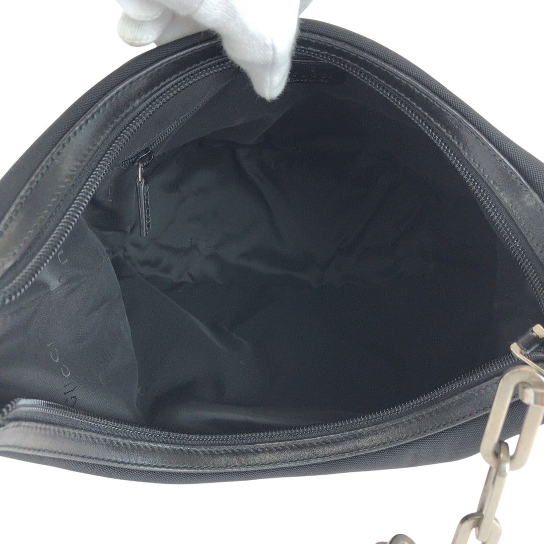 GUCCI Shoulder Bag 001 3374 Nylon Black SilverMetal ChainShoulder Bag Women Used Authentic