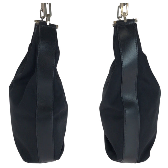 GUCCI Shoulder Bag 001 3374 Nylon Black SilverMetal ChainShoulder Bag Women Used Authentic