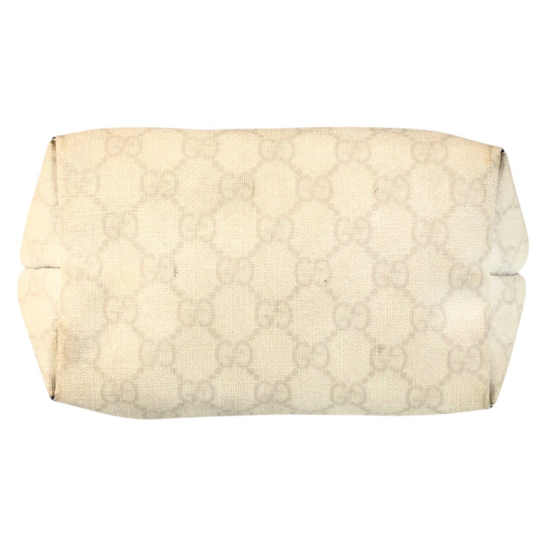 GUCCI Tote Bag 189897 GG Supreme canvas, leather White Gold Metal Tote Bag Shoulder Bag Women Used Authentic