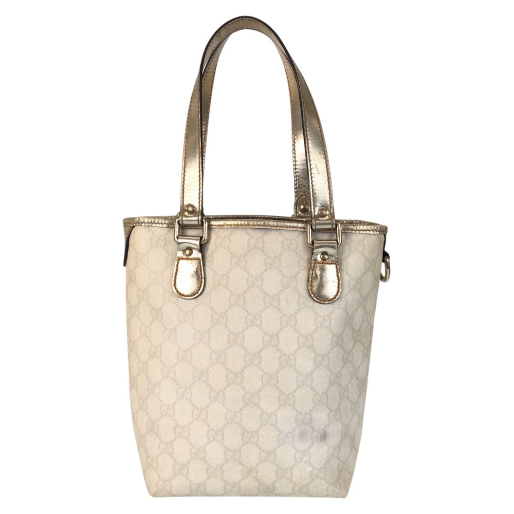 GUCCI Tote Bag 189897 GG Supreme canvas, leather White Gold Metal Tote Bag Shoulder Bag Women Used Authentic