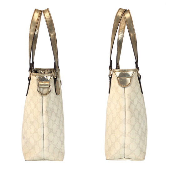 GUCCI Tote Bag 189897 GG Supreme canvas, leather White Gold Metal Tote Bag Shoulder Bag Women Used Authentic