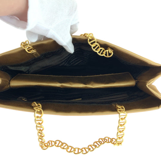 PRADA Tote Bag Satin Gold Metal chain tote bag Women Used Authentic