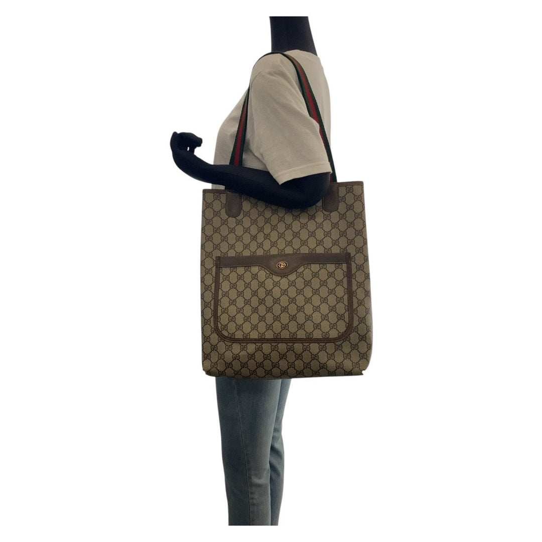 GUCCI Tote Bag 39 02 003 GG Supreme canvas, leather Brown Gold Metal Tote Bag Shoulder Bag Old Gucci Shelly Line Interlocking Women(Unisex) Used Authentic