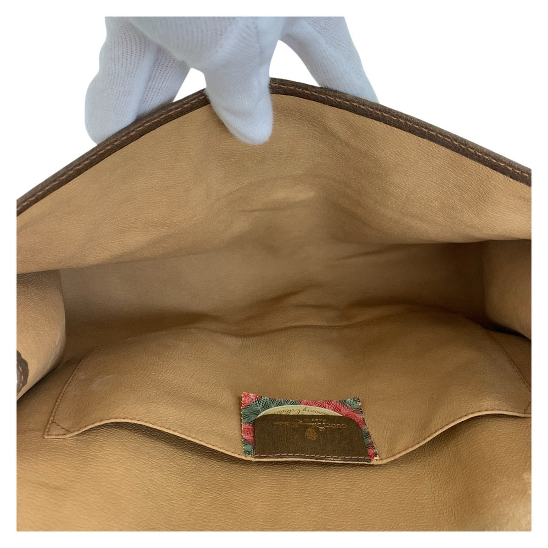 GUCCI Clutch bag 89 01 031 GG Supreme canvas, leather Beige Brown Gold Metal Clutch bag Sherry Line Old Gucci Women Used Authentic