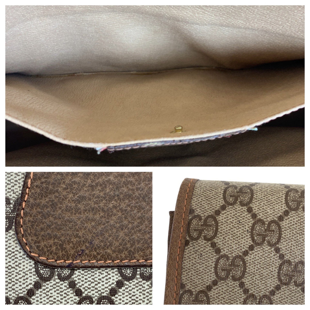 GUCCI Clutch bag 89 01 031 GG Supreme canvas, leather Beige Brown Gold Metal Clutch bag Sherry Line Old Gucci Women Used Authentic