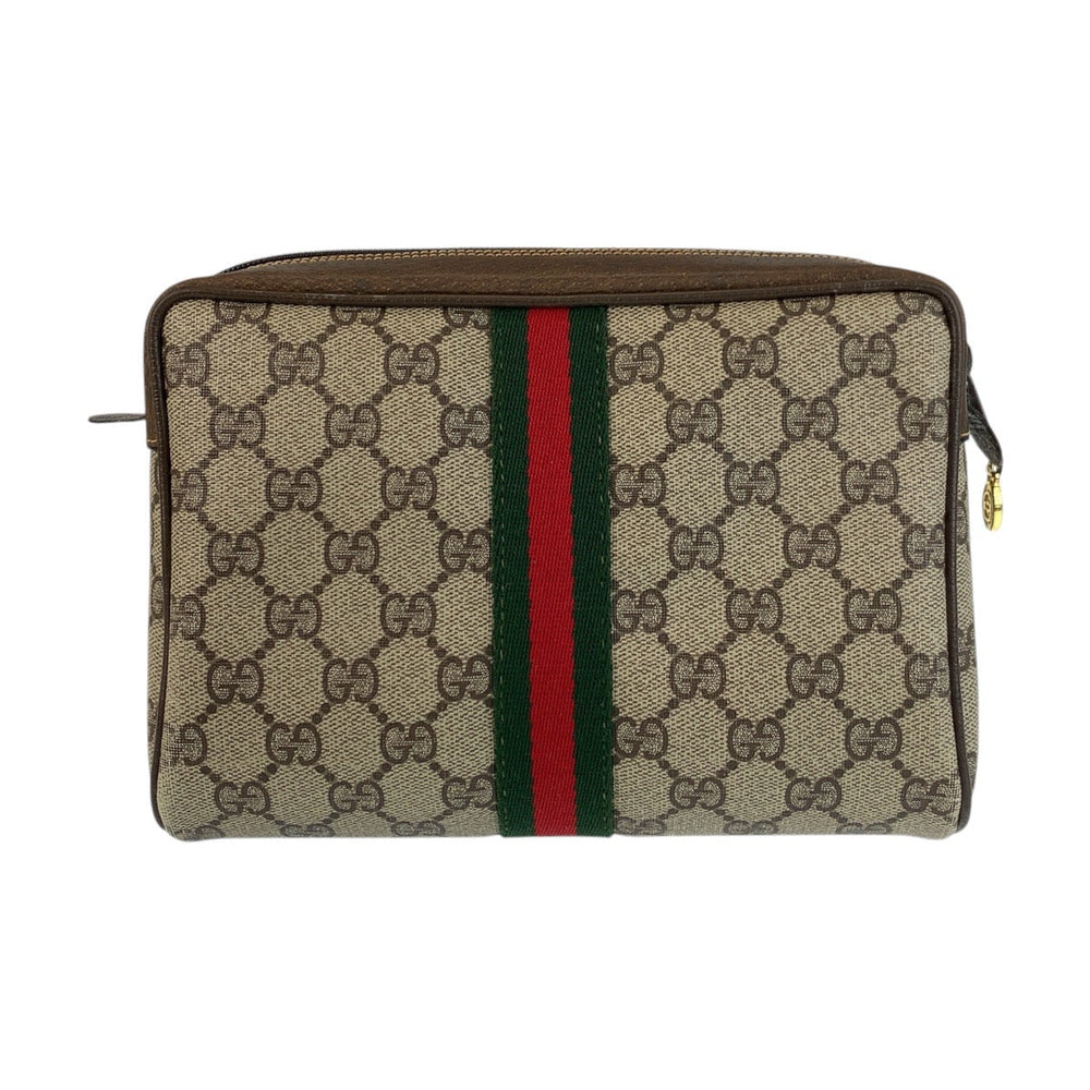 GUCCI Clutch bag 32 014 3553 GG Supreme canvas, leather Beige Brown Gold Metal Sherry Line Old Gucci Women Used Authentic