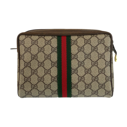 GUCCI Clutch bag 32 014 3553 GG Supreme canvas, leather Beige Brown Gold Metal Sherry Line Old Gucci Women Used Authentic