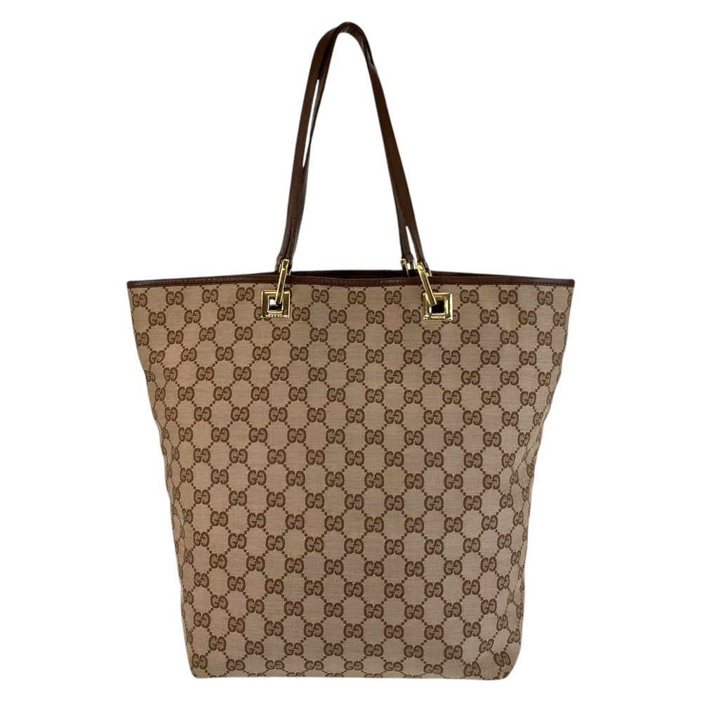 GUCCI Tote Bag 002 1098 GG canvas, leather Brown Gold Metal Tote Bag Shoulder Bag Women Used Authentic