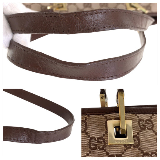 GUCCI Tote Bag 002 1098 GG canvas, leather Brown Gold Metal Tote Bag Shoulder Bag Women Used Authentic