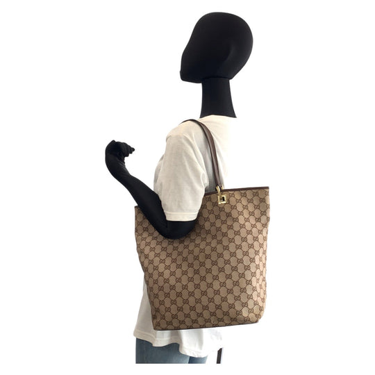 GUCCI Tote Bag 002 1098 GG canvas, leather Brown Gold Metal Tote Bag Shoulder Bag Women Used Authentic