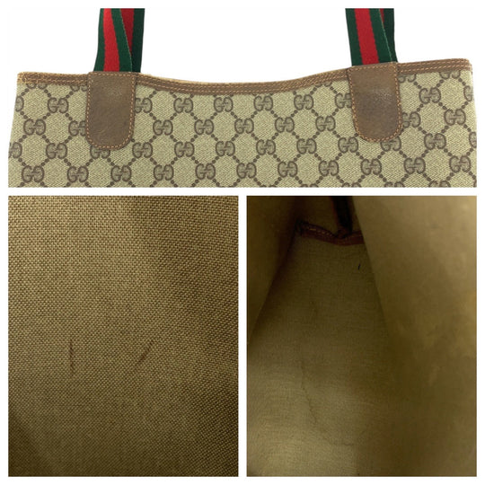 GUCCI Tote Bag 62503 GG Supreme canvas, leather Brown Metal Tote Bag Shoulder Bag Old Gucci Shelly Line Interlocking Women(Unisex) Used Authentic