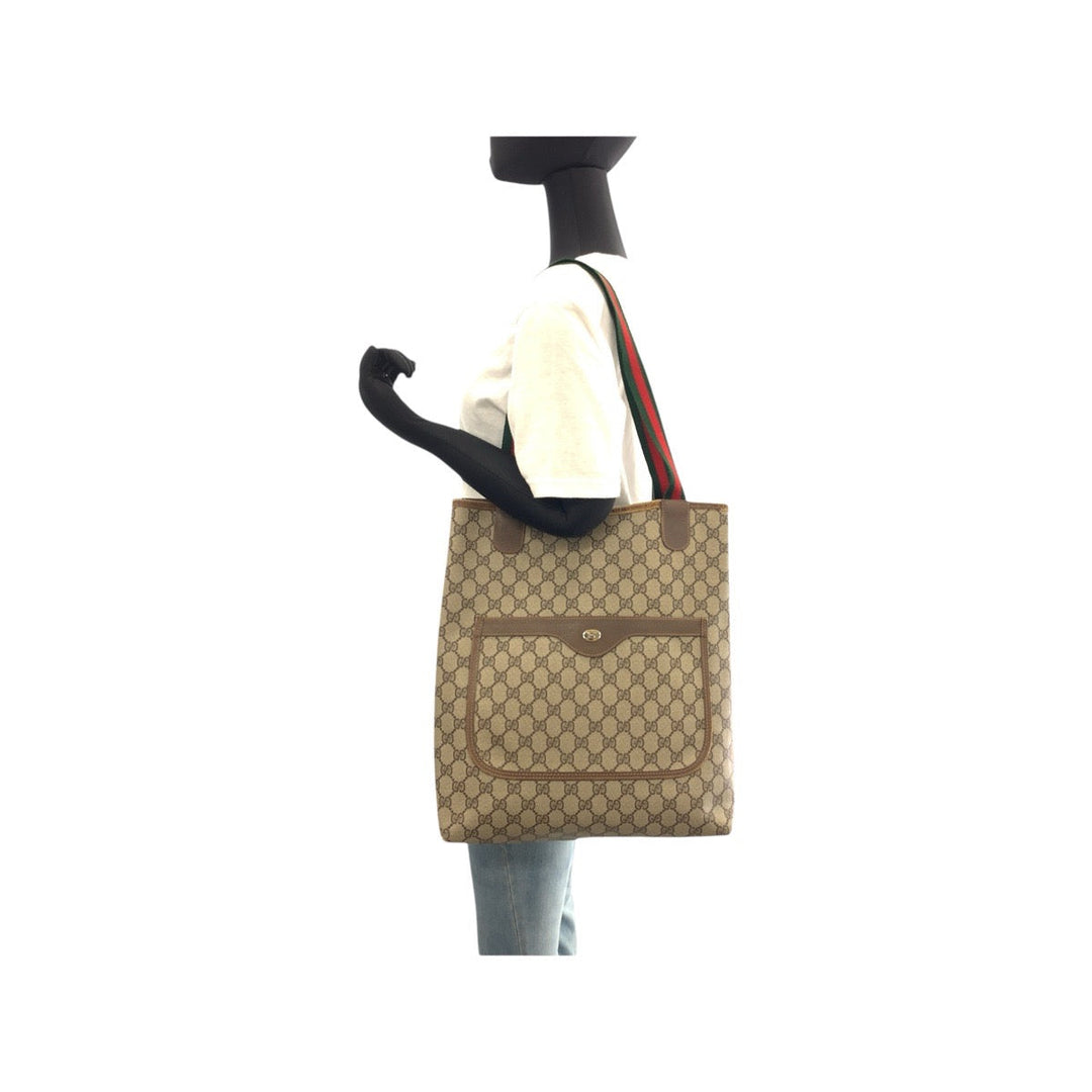 GUCCI Tote Bag 62503 GG Supreme canvas, leather Brown Metal Tote Bag Shoulder Bag Old Gucci Shelly Line Interlocking Women(Unisex) Used Authentic