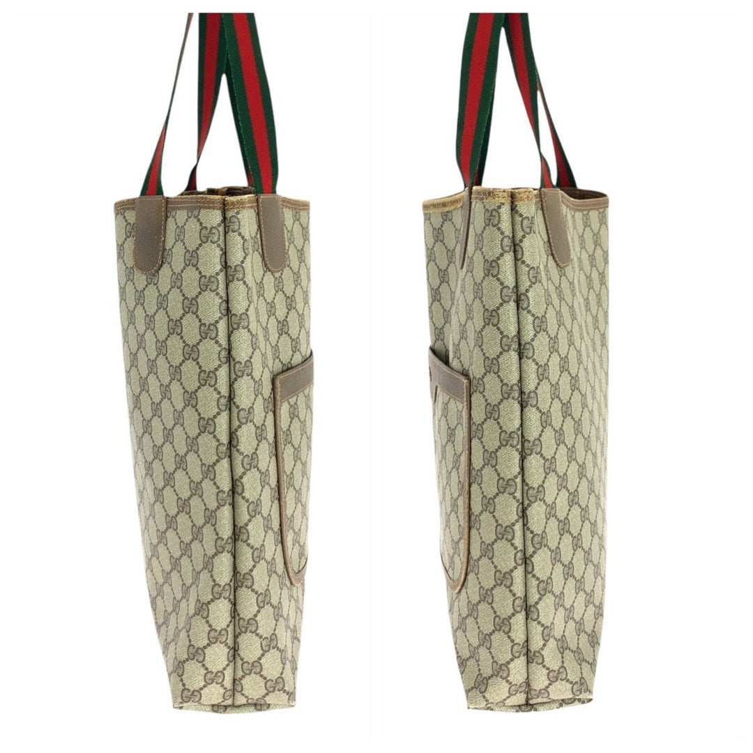 GUCCI Tote Bag 62503 GG Supreme canvas, leather Brown Metal Tote Bag Shoulder Bag Old Gucci Shelly Line Interlocking Women(Unisex) Used Authentic