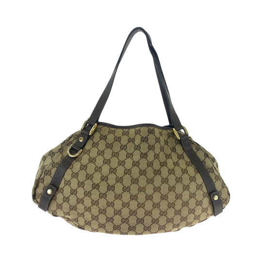 GUCCI Tote Bag 130736 GG canvas Brown Gold Metal Tote Bag Shoulder Bag Women Used Authentic