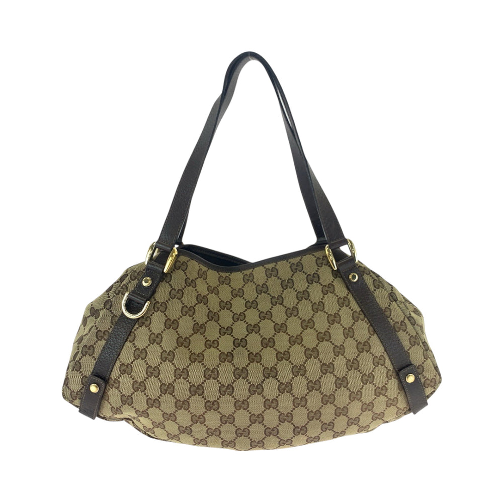 GUCCI Tote Bag 130736 GG canvas Brown Gold Metal Tote Bag Shoulder Bag Women Used Authentic