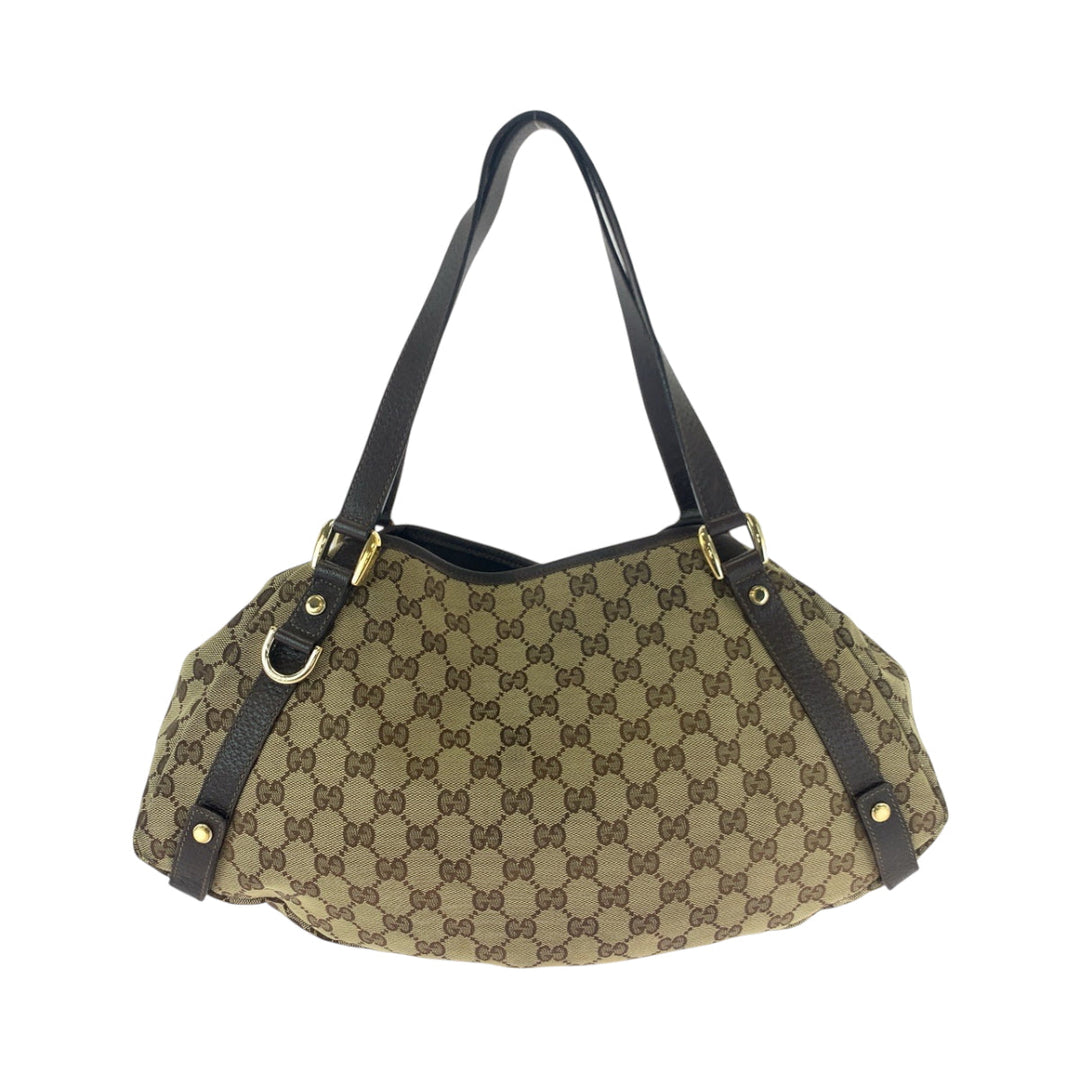 GUCCI Tote Bag 130736 GG canvas Brown Gold Metal Tote Bag Shoulder Bag Women Used Authentic