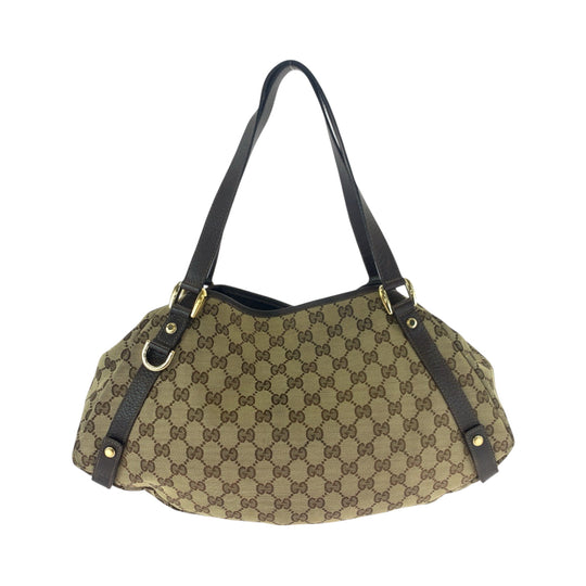 GUCCI Tote Bag 130736 GG canvas Brown Gold Metal Tote Bag Shoulder Bag Women Used Authentic