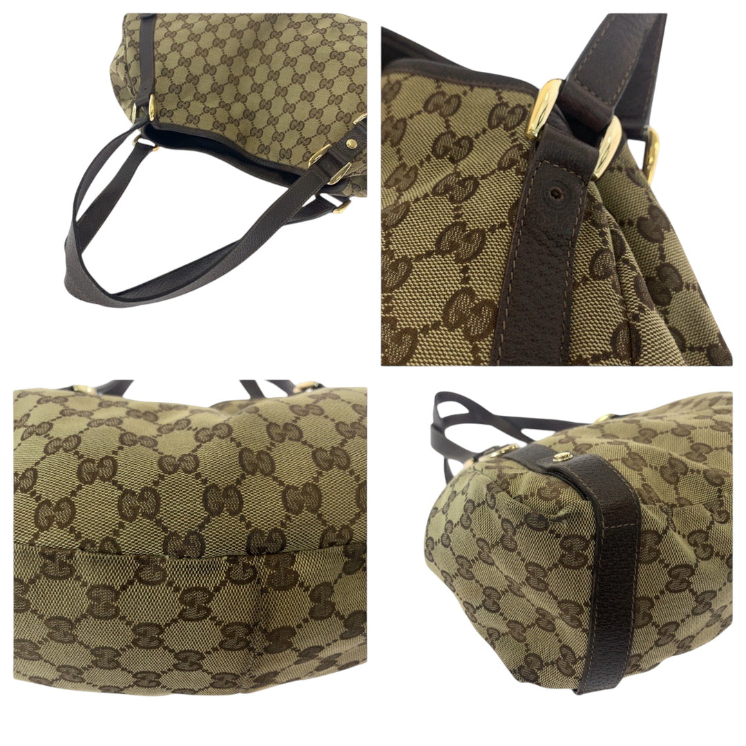 GUCCI Tote Bag 130736 GG canvas Brown Gold Metal Tote Bag Shoulder Bag Women Used Authentic