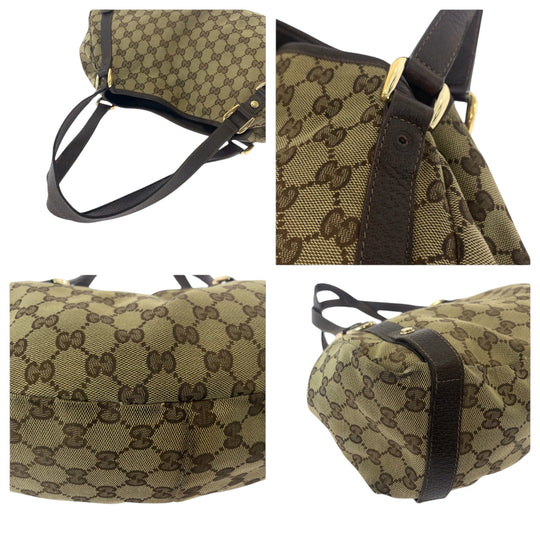 GUCCI Tote Bag 130736 GG canvas Brown Gold Metal Tote Bag Shoulder Bag Women Used Authentic