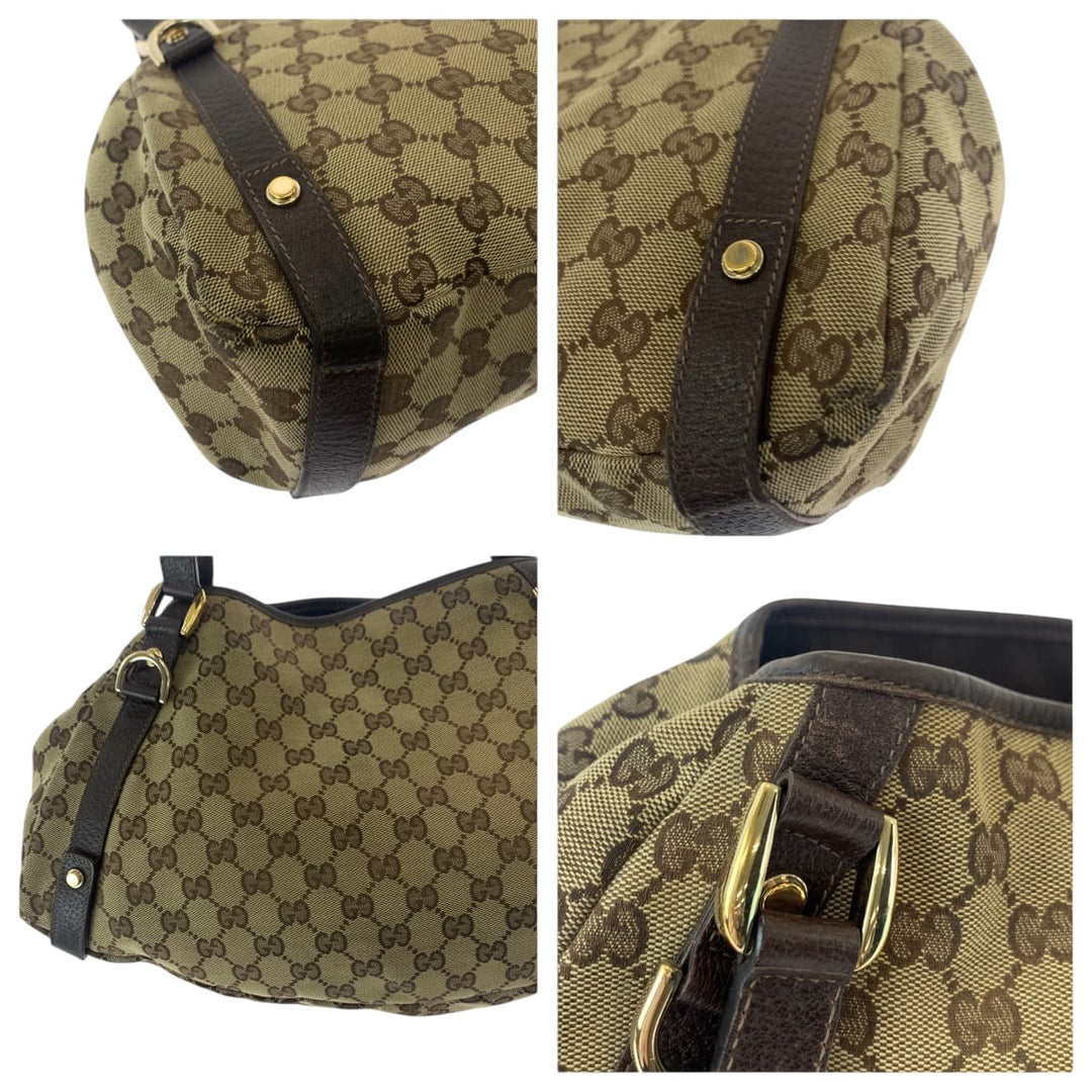 GUCCI Tote Bag 130736 GG canvas Brown Gold Metal Tote Bag Shoulder Bag Women Used Authentic