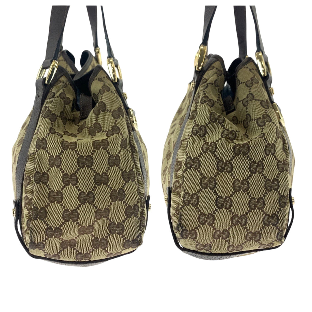 GUCCI Tote Bag 130736 GG canvas Brown Gold Metal Tote Bag Shoulder Bag Women Used Authentic