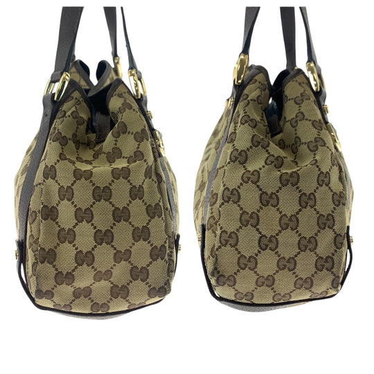 GUCCI Tote Bag 130736 GG canvas Brown Gold Metal Tote Bag Shoulder Bag Women Used Authentic