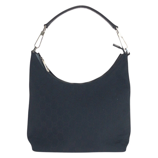 GUCCI Shoulder Bag 000 0602 GG canvas, leather Black black Hobo Shoulder Bag Women Used Authentic