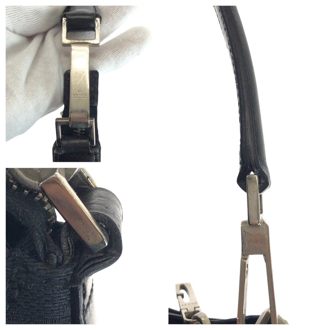 GUCCI Shoulder Bag 000 0602 GG canvas, leather Black black Hobo Shoulder Bag Women Used Authentic