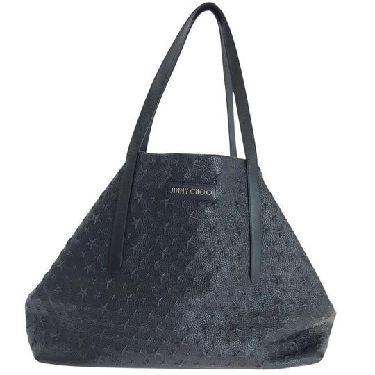 JIMMY CHOO Tote Bag leather Black SilverMetal Star emboss Sofia