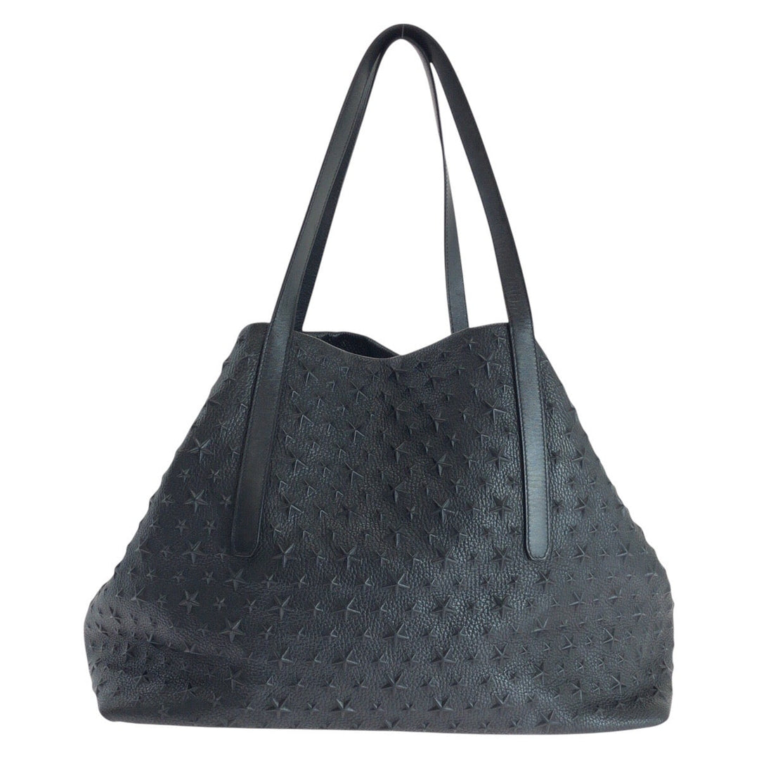 JIMMY CHOO Tote Bag leather Black SilverMetal Star emboss Sofia