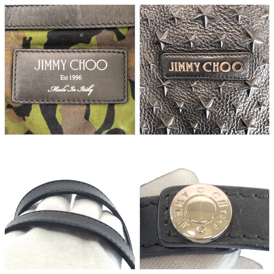 JIMMY CHOO Tote Bag leather Black SilverMetal Star emboss Sofia