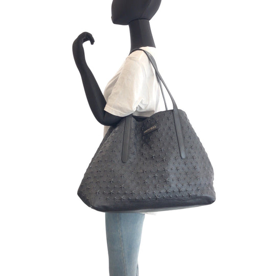 JIMMY CHOO Tote Bag leather Black SilverMetal Star emboss Sofia