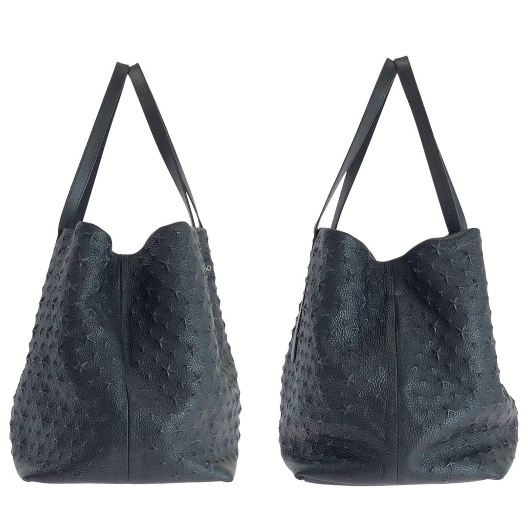 JIMMY CHOO Tote Bag leather Black SilverMetal Star emboss Sofia